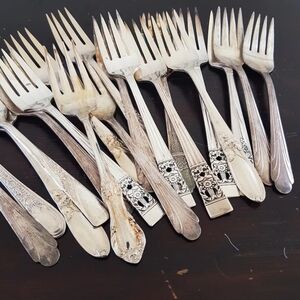 Silver Plate Salad Dessert Forks Set of 4 Mismatched Vintage Cutlery Shabby Chic